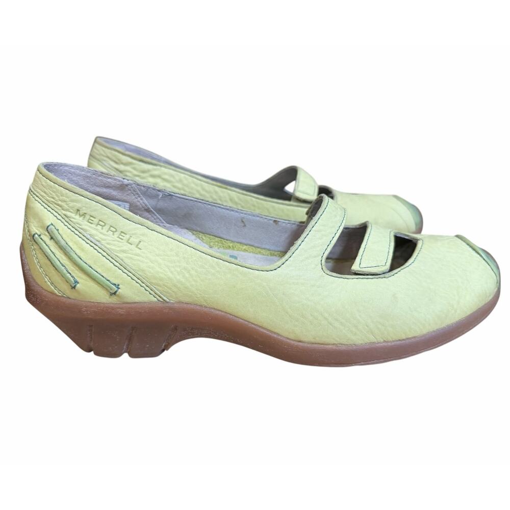 Merrell Gabriella Green Oasis Leather Low Wedge Shoes 7 Funky Comfort Gorpcore